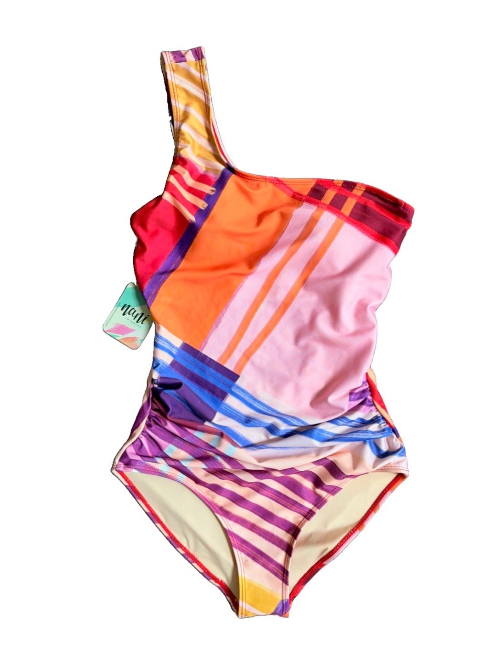 NWT Nani Swimwear Havana Cascade One Piece Swimsuit One Shoulder Ruched Women XS